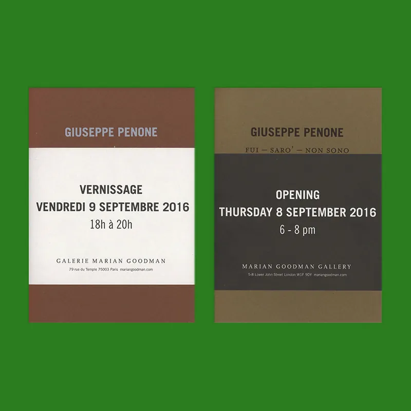 Giuseppe Penone: Fui, Sarò, Non sono (Two invitation booklets Marian Goodman Gallery, 2016) Populair