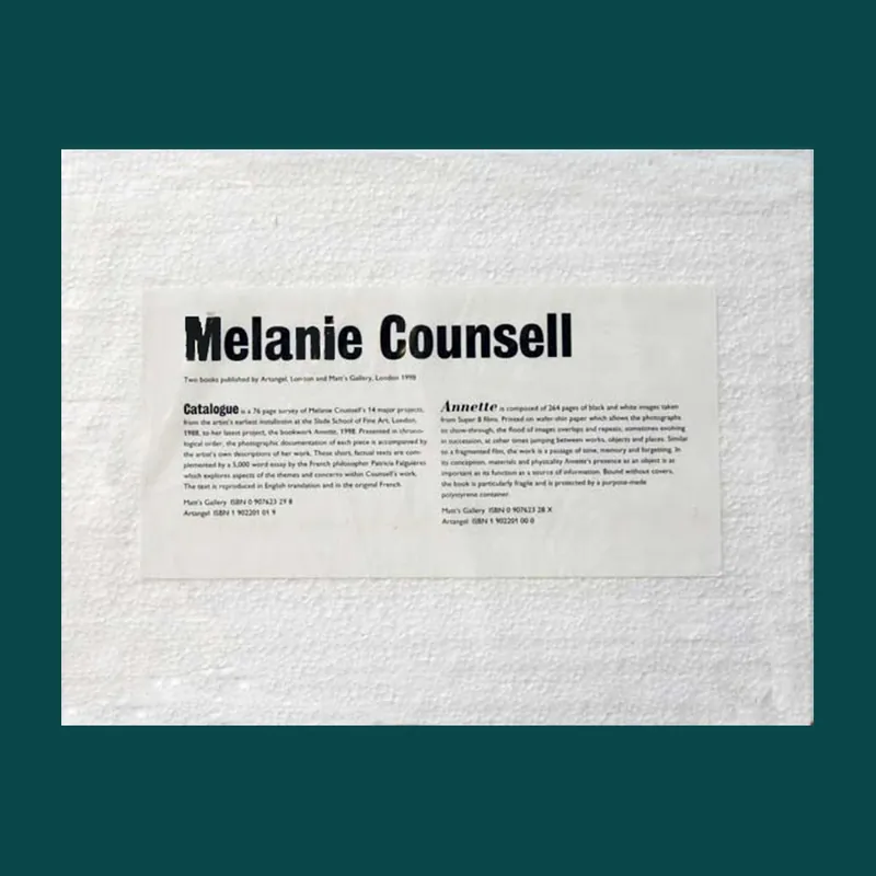 Must-Have Melanie Counsell: Annette / Catalogue (Artangel, Matt's Gallery, 1998)