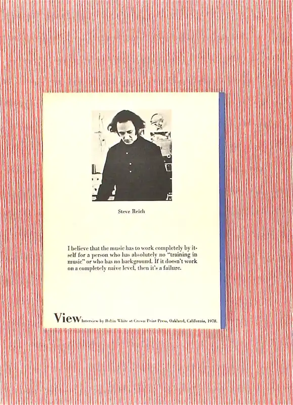 Gratis Verzending View: Steve Reich. Interview by Robin White