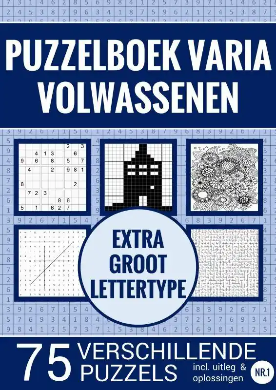 Puzzelboek Varia voor Ouderen, Slechtzienden, Senioren, Opa en Oma - Extra Groot, Type XL/XXL / Druk 2 Op = Op